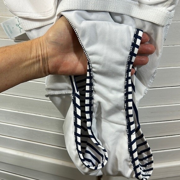 Kona Sol Swimsuit Small One Piece Shirred Navy Blue Stripe NWOT - Picture 9 of 12